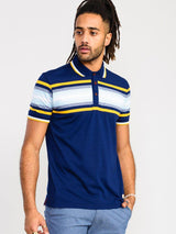 D555 Men's PELDON Chest Stripe Jersey Polo Shirt in Denim Marl 2XL to 6XL