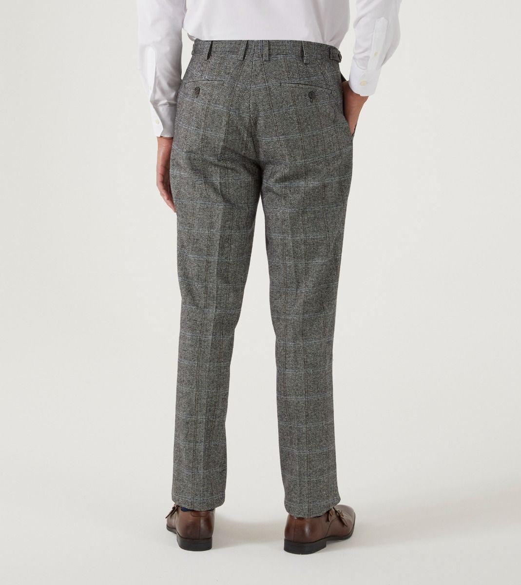 Skopes Rowan Suit Tailored Fit Trousers For Men in Grey Herringbone Check, 28W to 58W