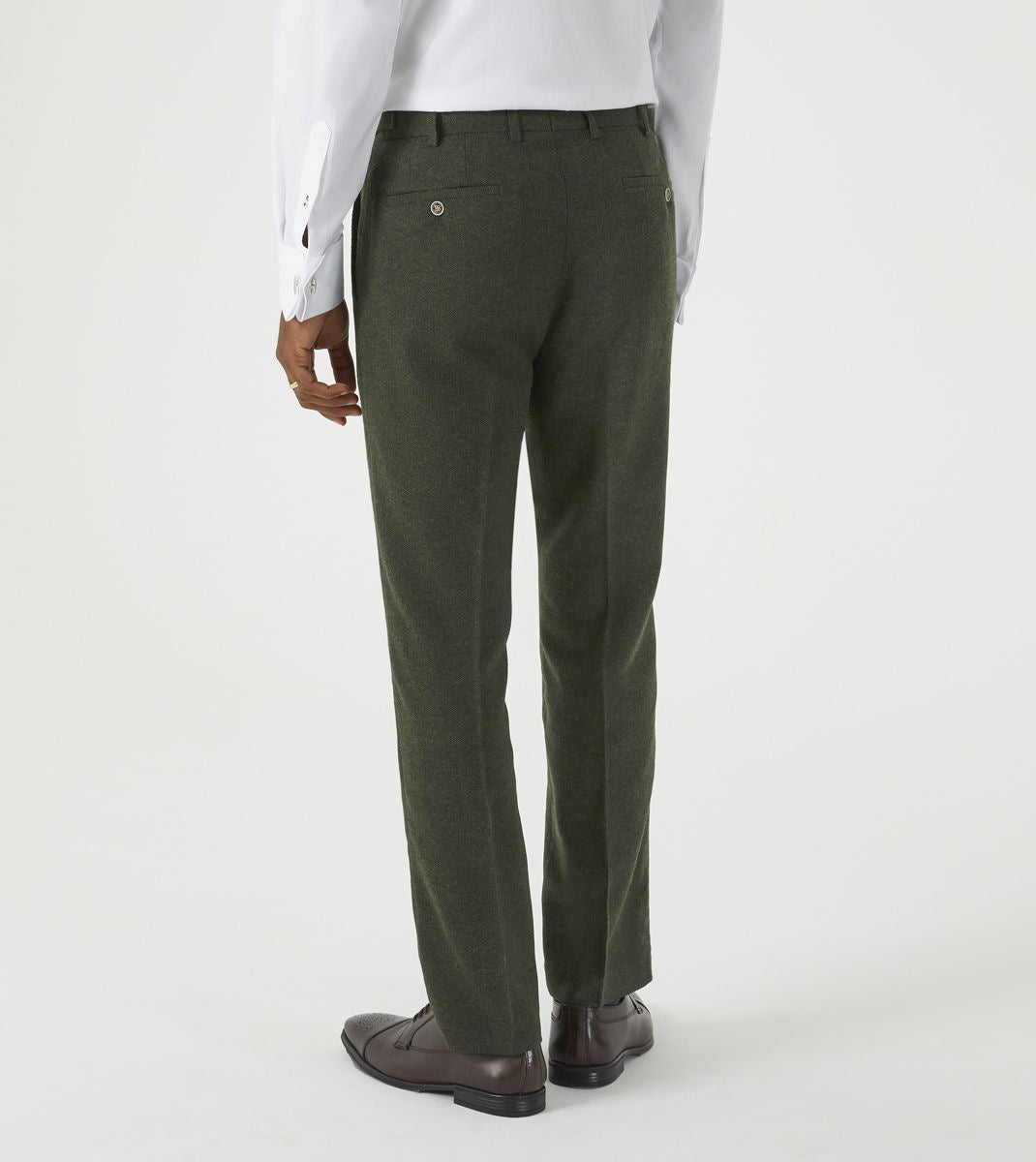 Skopes Jude Suit Tailored Fit Trousers For Men in Olive Green Tweed Herringbone, 30W to 58W