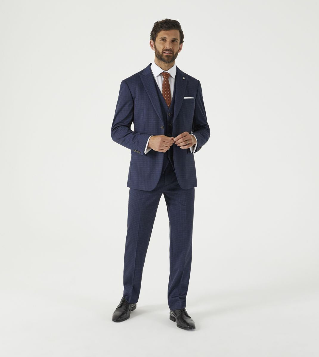 Skopes Fenton Suit Tailored Fit Trousers For Men in Navy Blue Square Check, 30W to 58W