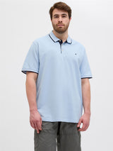 JACK & JONES Plus Size Short Sleeve Luxury Polo Shirt for Men in Chambray Blue, 2XL-6XL