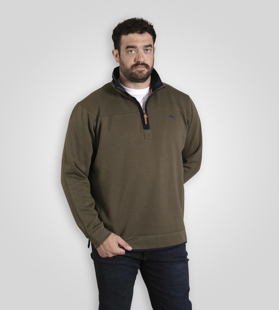 D555 LEICESTER 2 Quarter Neck Fleece Sweatshirt For Men (Tall) in Khaki, LT-3XLT
