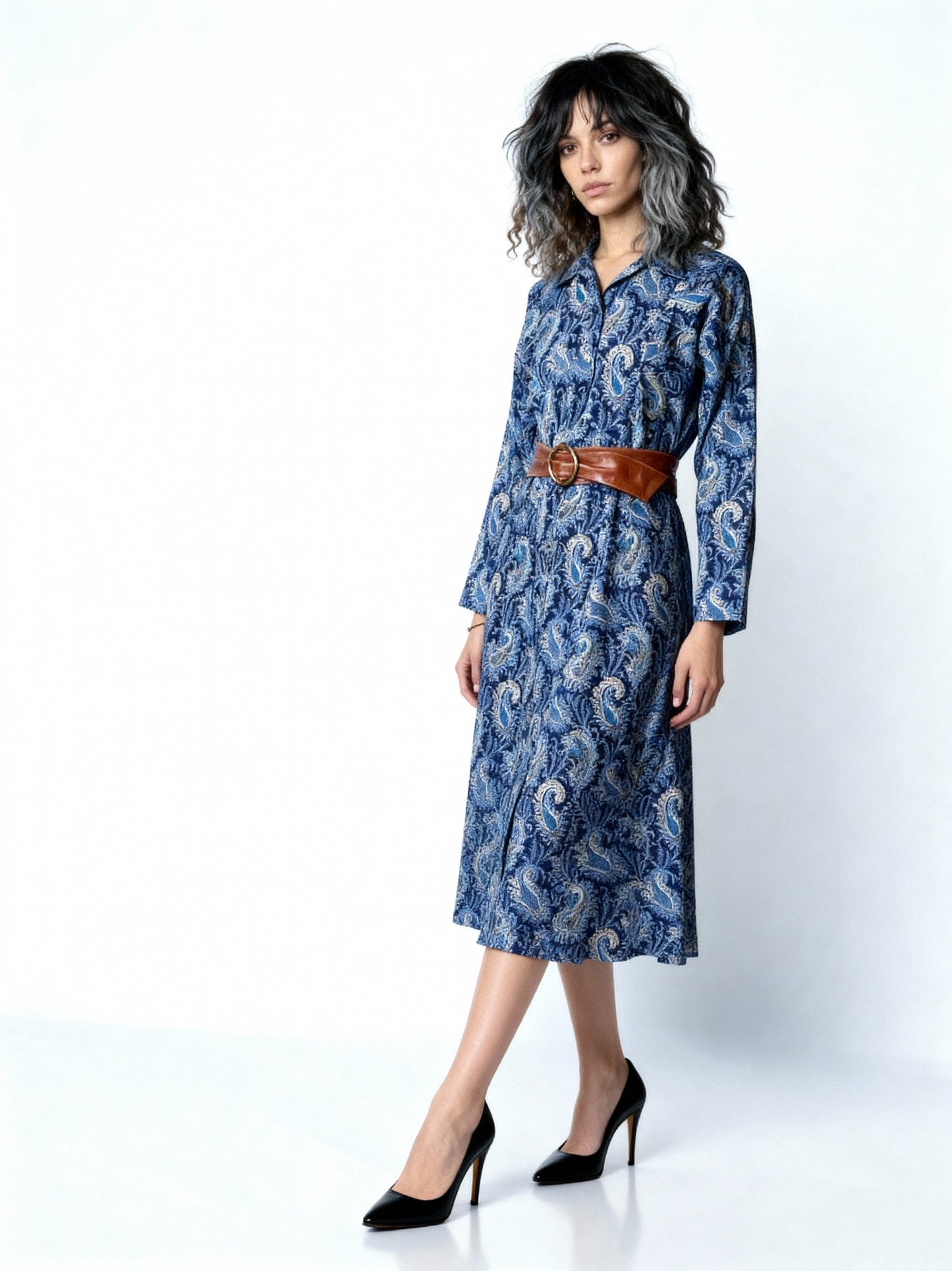 Original Vintage 1970's Liberty Print 100% Wool Paisley Print Blue Dress UK 10 - 12