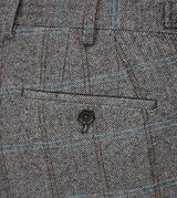 Skopes Rowan Suit Tailored Fit Trousers For Men in Grey Herringbone Check, 28W to 58W