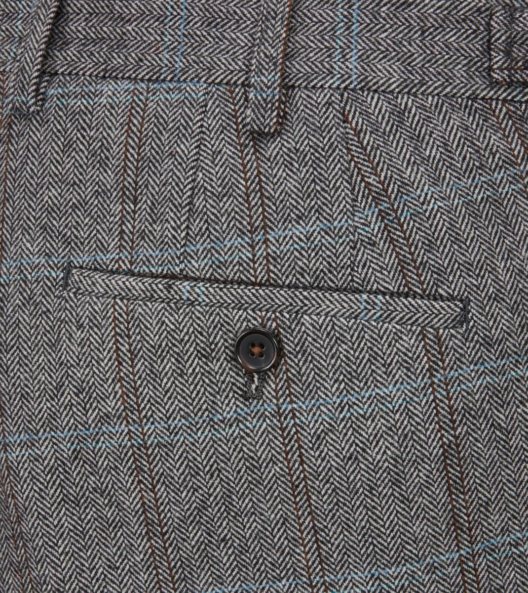 Skopes Rowan Suit Tailored Fit Trousers For Men in Grey Herringbone Check, 28W to 58W