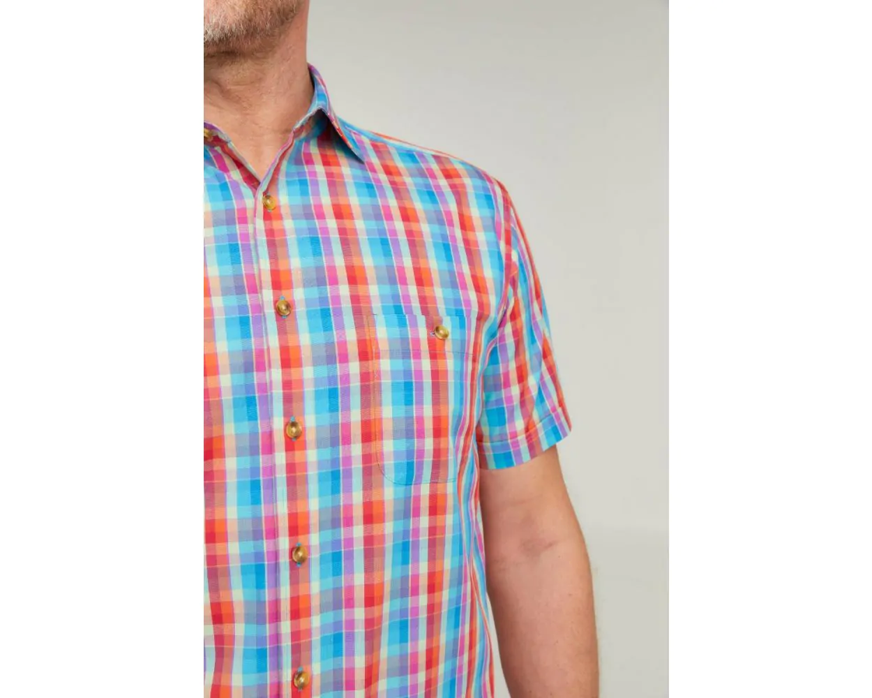 DOUBLE TWO MULTI-COLOURED CHECK SHORT SLEEVE SHIRT 2XL - 5XL