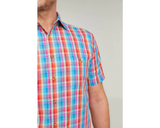 DOUBLE TWO MULTI-COLOURED CHECK SHORT SLEEVE SHIRT 2XL - 5XL