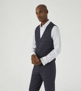 Skopes Thoresby Ultimate Comfort Suit Waistcoat For Men in Navy Blue/Grey Check, 34R to 62R