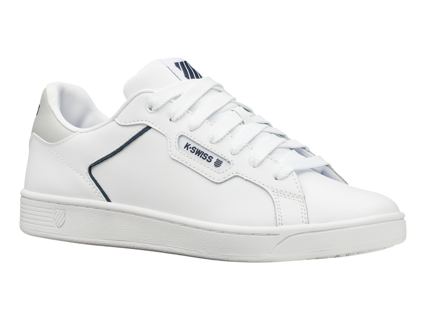 K-Swiss Mens Clean Court Leather Sneakers in White/Black/Cowhide