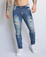 Medium Wash Distressed Ripped Blue Jeans
