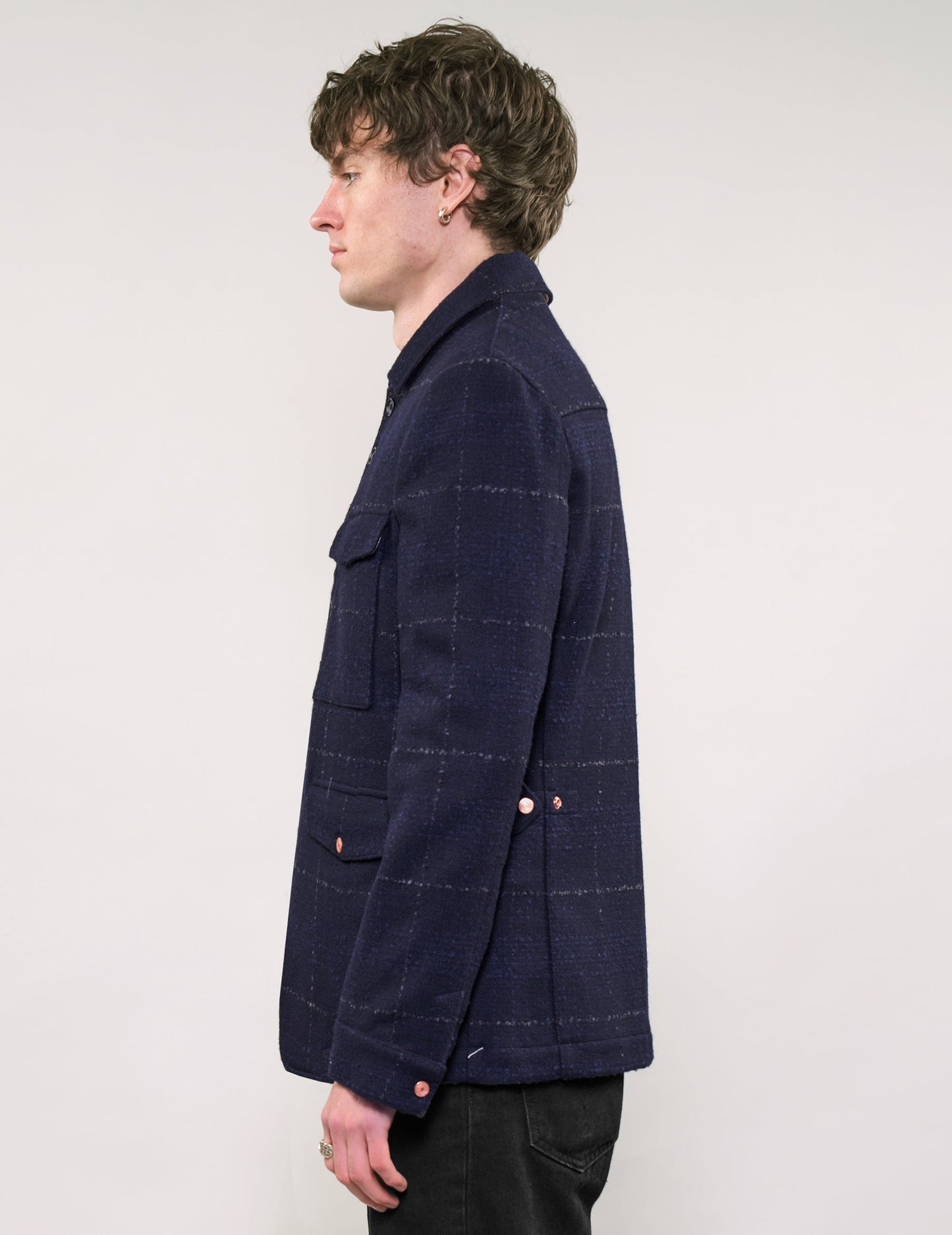 IMMORTAL Monaco Car Coat - Bouclé Windowpane Navy Check