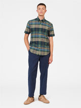 Ben Sherman Men's Short Sleeve Tartan Check in Green Cotton Shirt Size 2Xl-5Xl