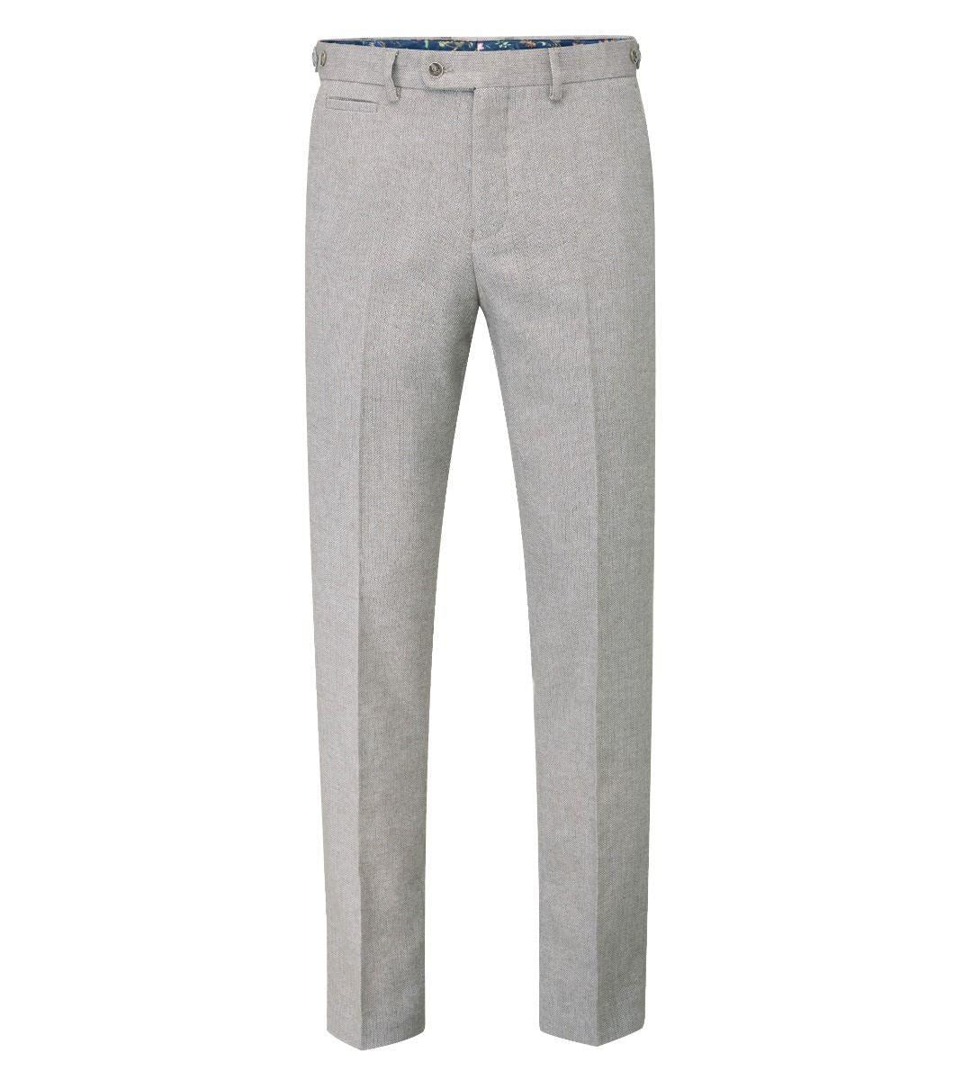 Skopes Men's Tailored Fit Suit Trouser Jude  Herringbone in Stone Waist 32 to 56