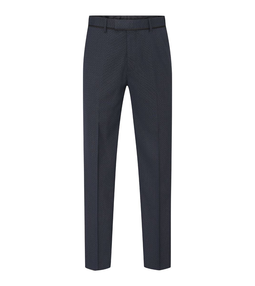 Skopes Cuba Dinner Suit Tailored Fit Trousers For Men in Navy Blue Geo, 30W to 58W