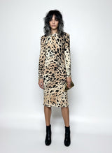 Original 1970's Vintage Leonard - Paris 100% Wool Leopard Print Dress UK 12 - 14