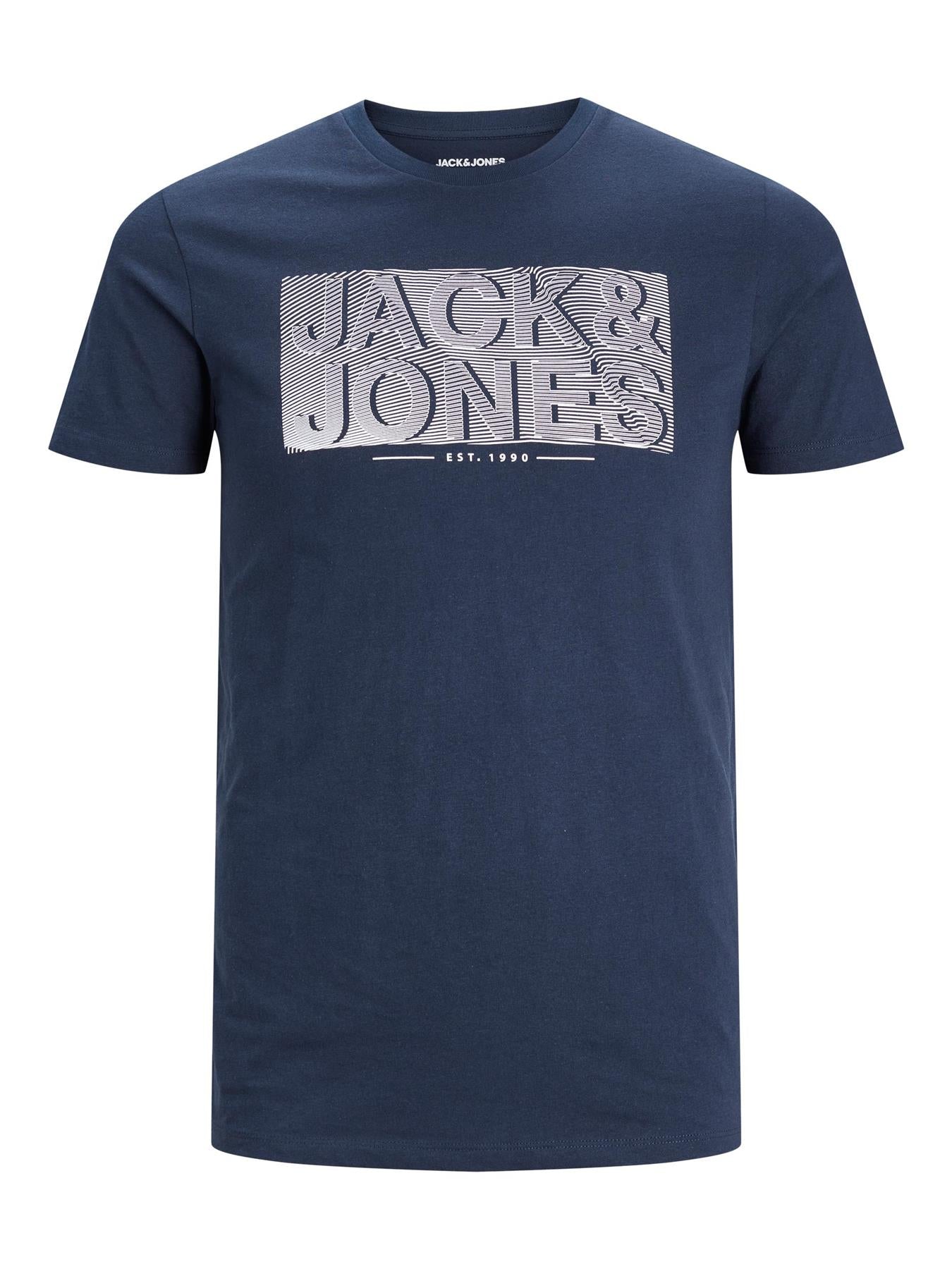 Jack & Jones Plus Men's JJ Peter (12245498) Cotton Short Sleeve Crew Neck Tee in Black & Navy, 1XL to 6XL