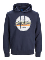 Jack & Jones Plus Size Men's Printed 1990 Sweat Hood in Navy Blazer Size US1XL-US6XL