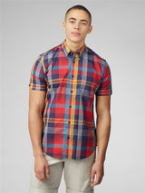Ben Sherman Signature Large Madras Check Short Sleeve Shirt for Mens (0075938) in Scarlet, 2XL-5XL