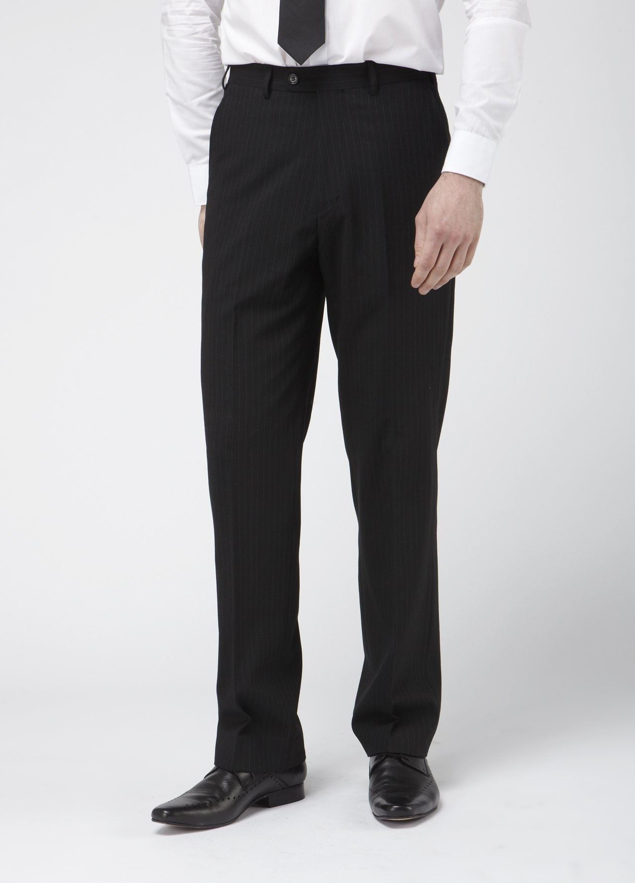 SKOPES Classic Fit Wool Blend Stripe Suit Trouser in Black