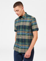 Ben Sherman Men's Short Sleeve Tartan Check in Green Cotton Shirt Size 2Xl-5Xl
