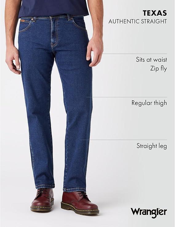 Wrangler Men's Texas Stretch jeans in a Grained Blue Denim (W12133009) Waist 30 - 50