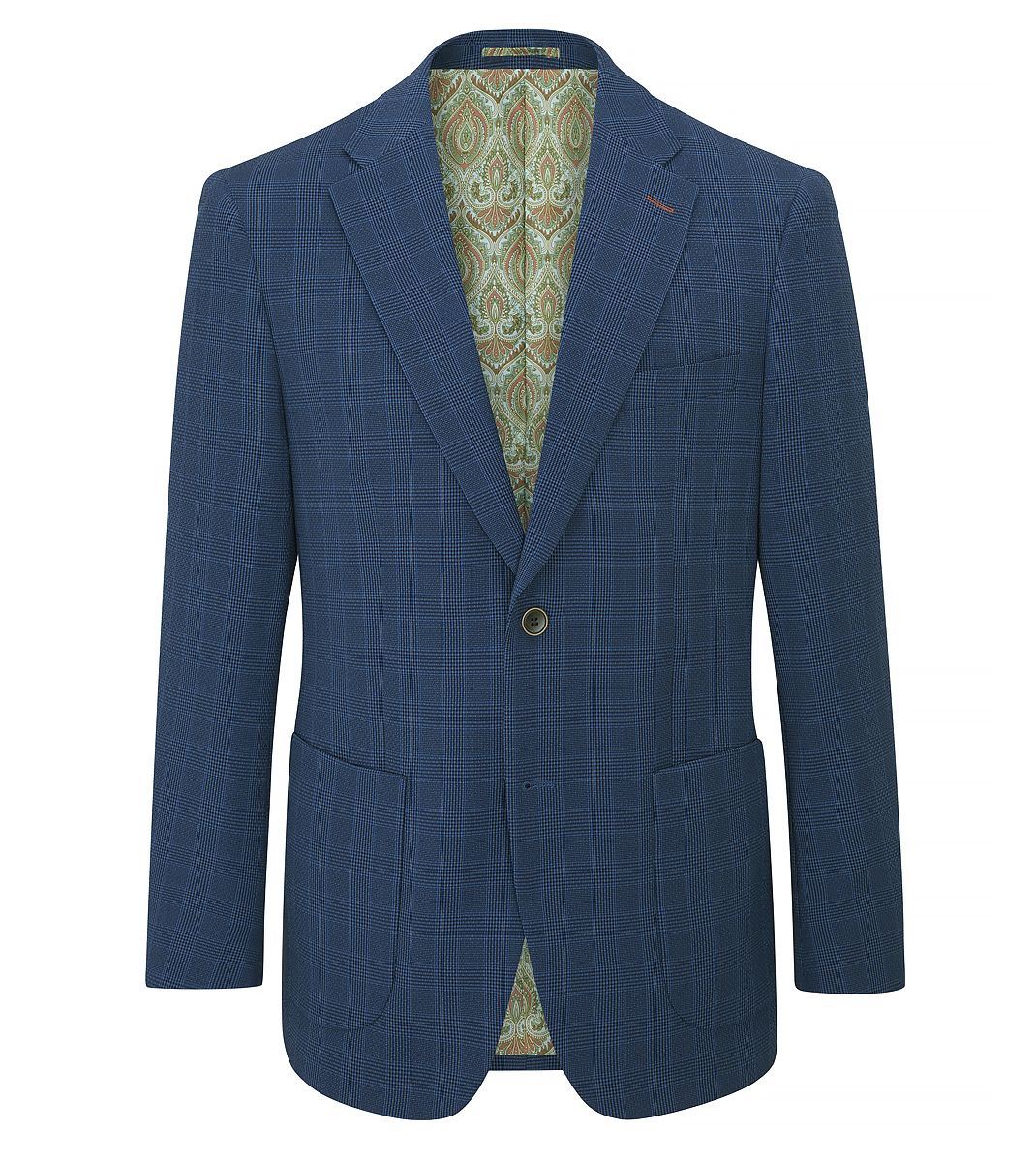Skopes Tailored Fit Orville Suit Jacket For Men in Blue Self Check, 36S-62L