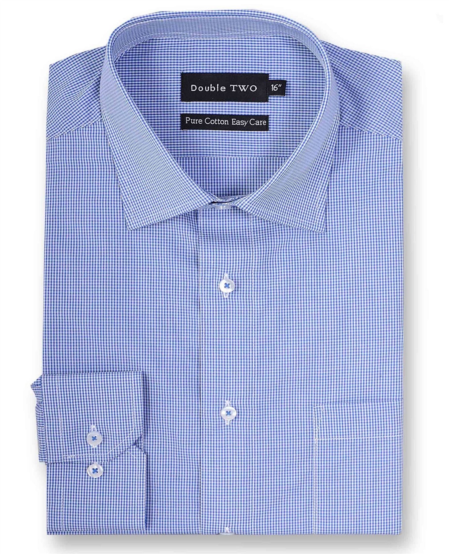 Double Two Mens Pure Cotton Easy Care LS Micro Check Shirts (3736) in Multi Option