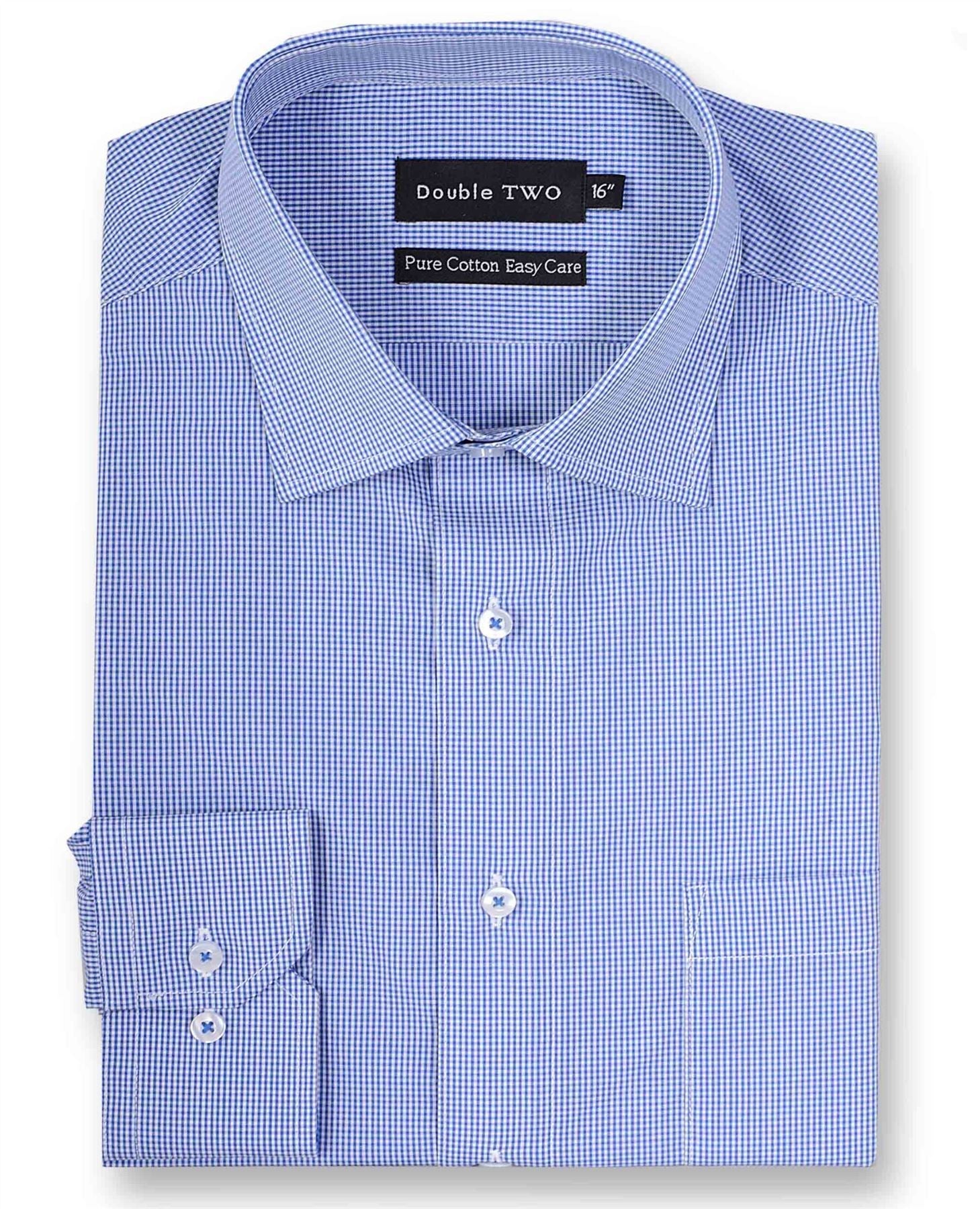 Double Two Mens Pure Cotton Easy Care LS Micro Check Shirts (3736) in Multi Option