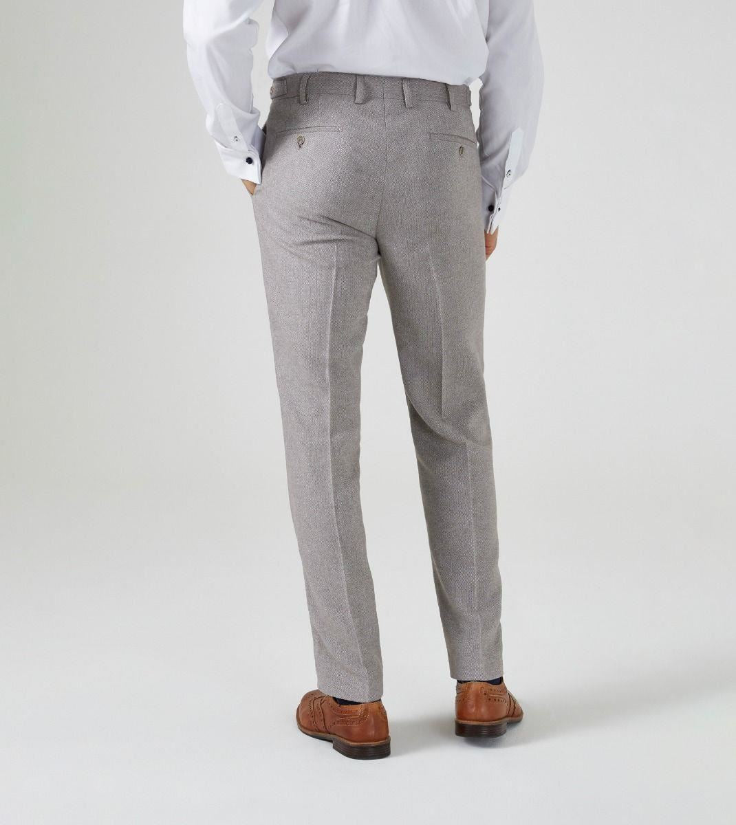 Skopes Men's Tailored Fit Suit Trouser Jude  Herringbone in Stone Waist 32 to 56