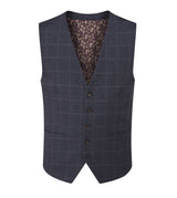 Skopes Thoresby Ultimate Comfort Suit Waistcoat For Men in Navy Blue/Grey Check, 34R to 62R