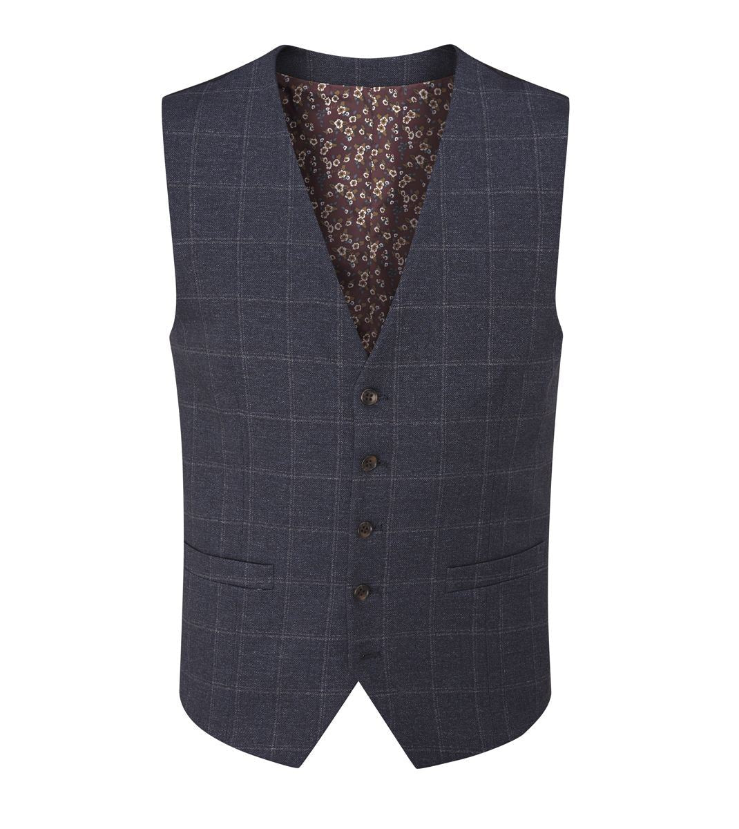 Skopes Thoresby Ultimate Comfort Suit Waistcoat For Men in Navy Blue/Grey Check, 34R to 62R