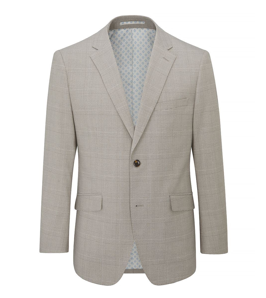 Skopes Tailored Fit Charlie Suit Jacket For Men in Stone Beige Check, 36S-62L