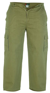 DUKE LONDON RELAXED FIT PURE COTTON 6 POCKET COMBAT/CARGO TROUSER IN KHAKI WAIST 42 TO 60" & INSIDELEG 30/32/34"