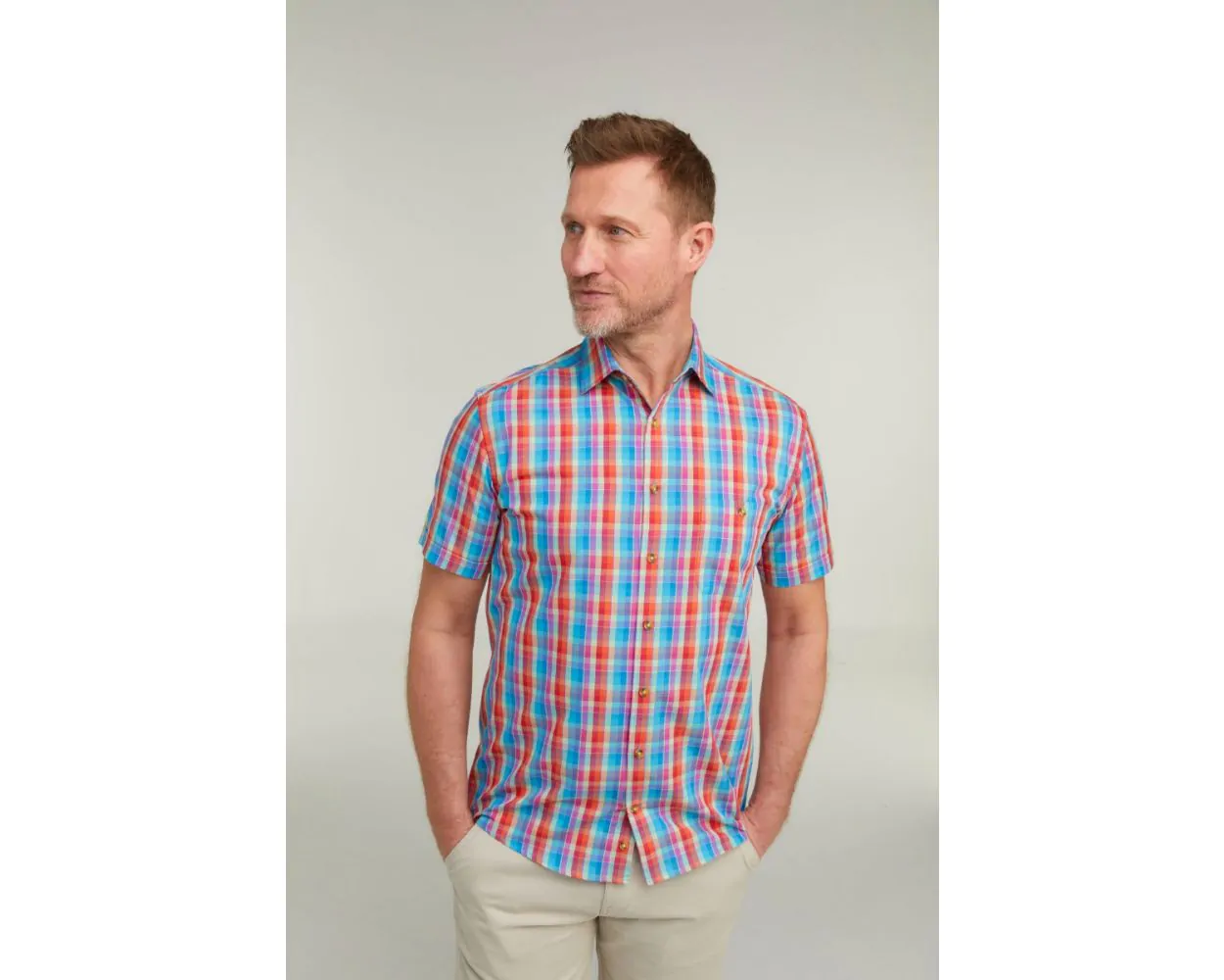 DOUBLE TWO MULTI-COLOURED CHECK SHORT SLEEVE SHIRT 2XL - 5XL