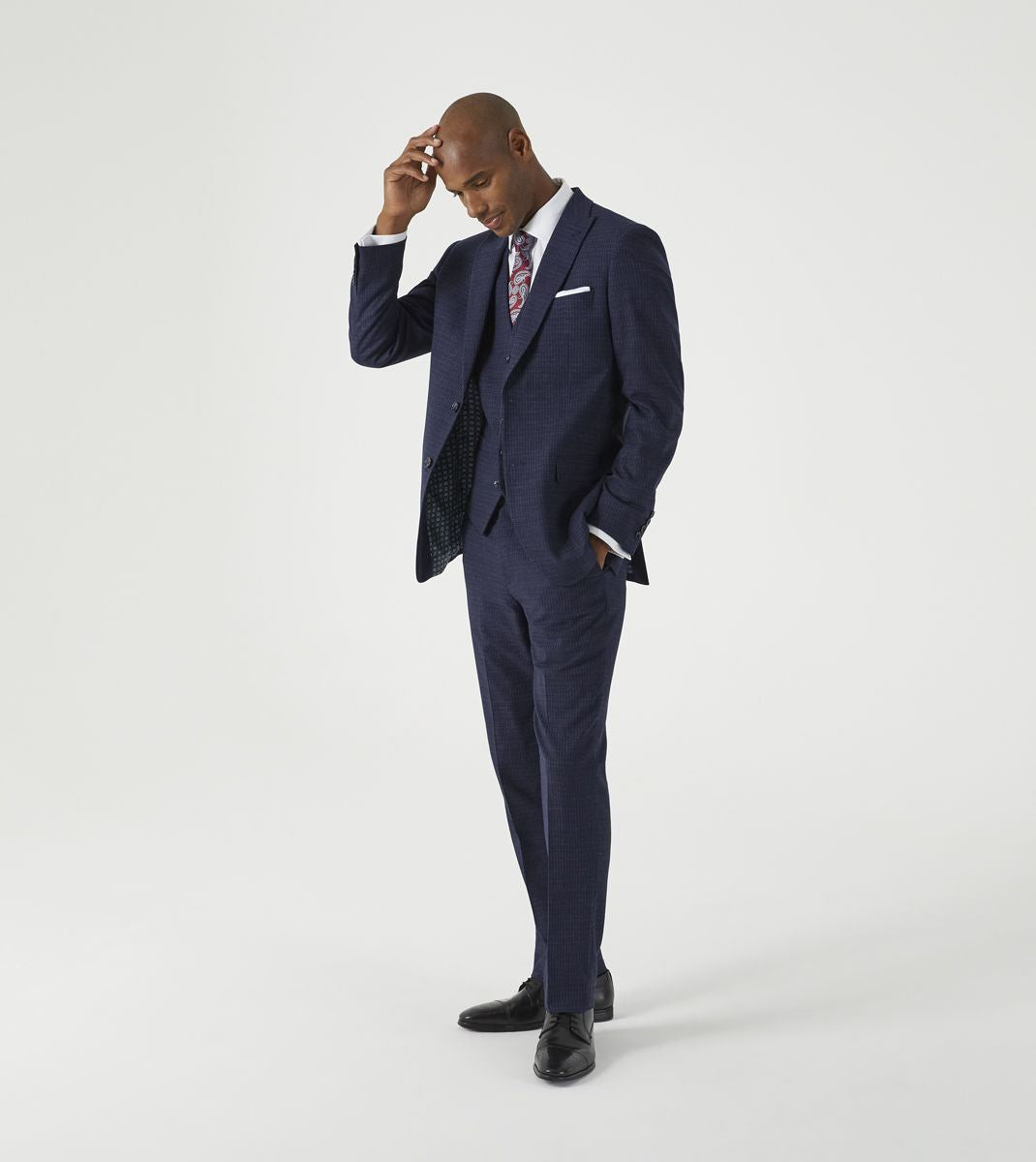 Skopes Hepworth Suit Tailored Fit Trousers For Men in Navy Blue Mini Check, 30W to 58W