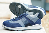 Mens Easy B Extra Wide Fit (2V) Suede/Leather Sports Sneakers (Wakefield) in Navy