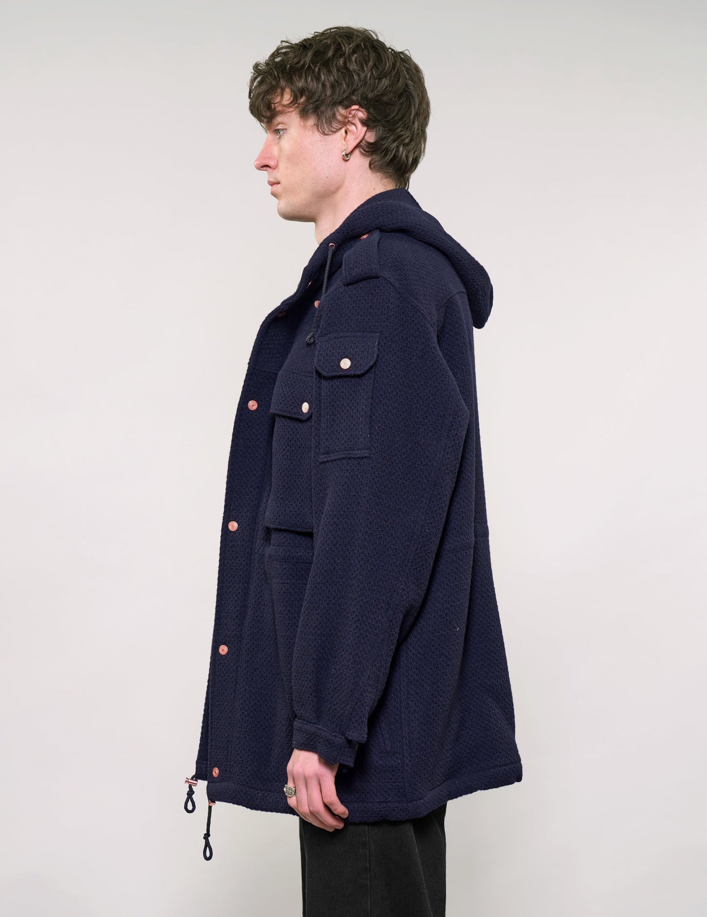 IMMORTAL Hooded Parka - Navy Waffle Texture