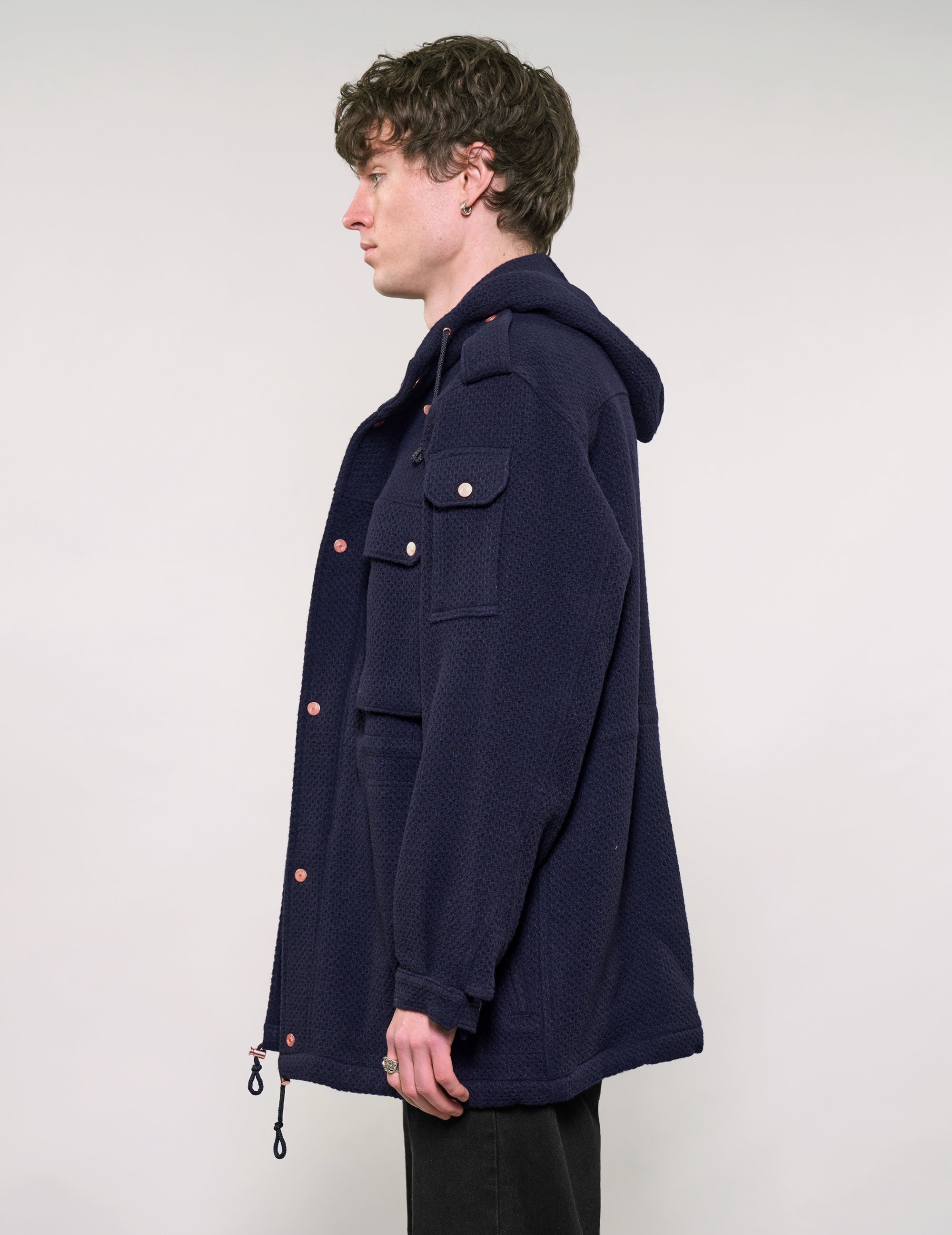 IMMORTAL Hooded Parka - Navy Waffle Texture