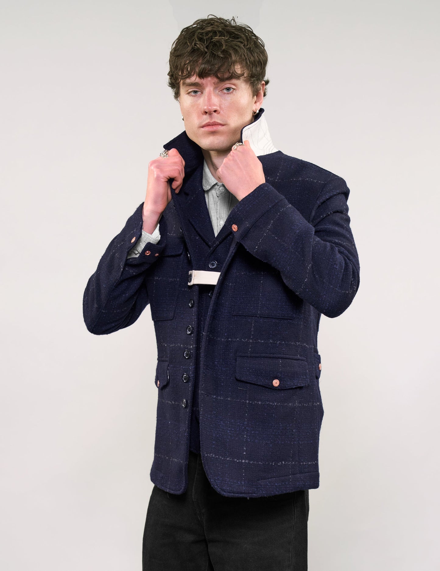 IMMORTAL Monaco Car Coat - Bouclé Windowpane Navy Check