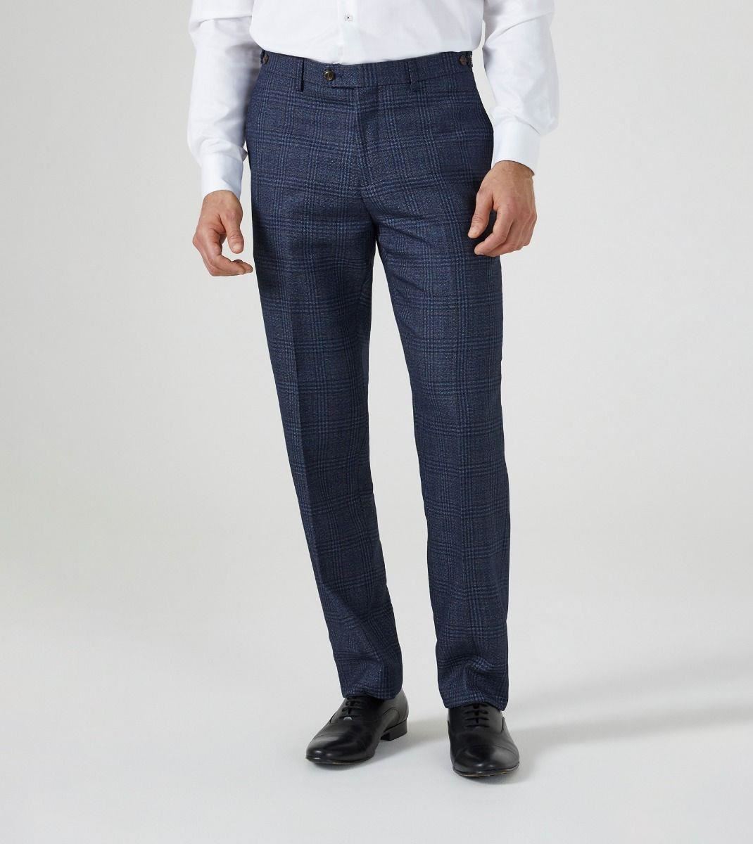 Skopes Men's Woolf Tailored Fit Trouser in Navy Check 28 Short to 66 Regular