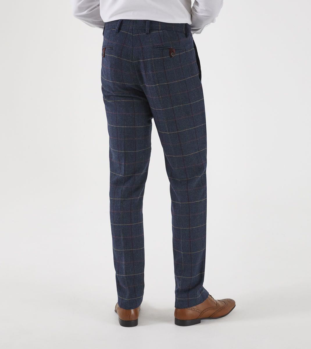 Skopes Men's Tailored Fit Doyle Wool Blend Check Suit Trouser in Navy Waist 32 to 56