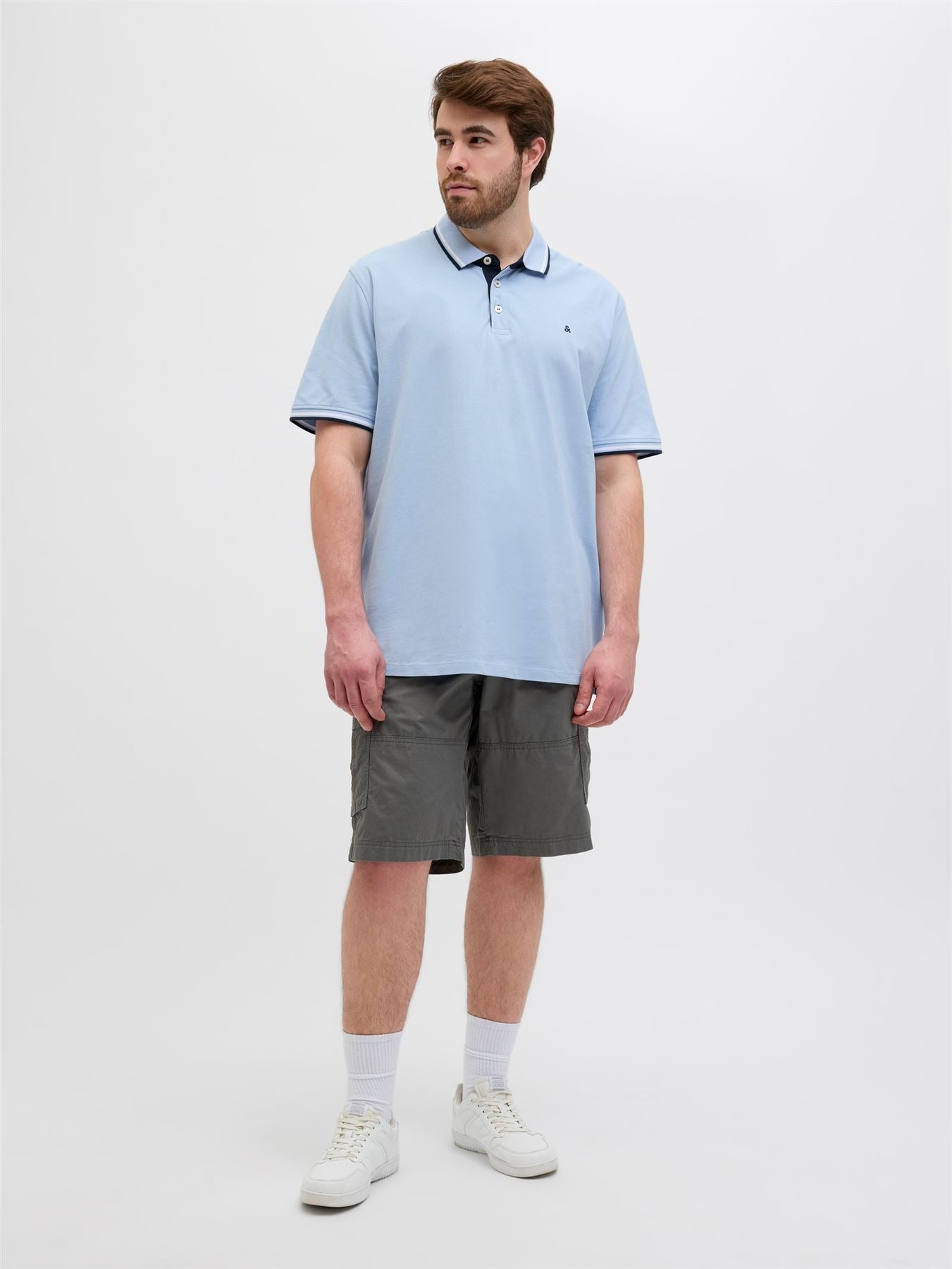 JACK & JONES Plus Size Short Sleeve Luxury Polo Shirt for Men in Chambray Blue, 2XL-6XL