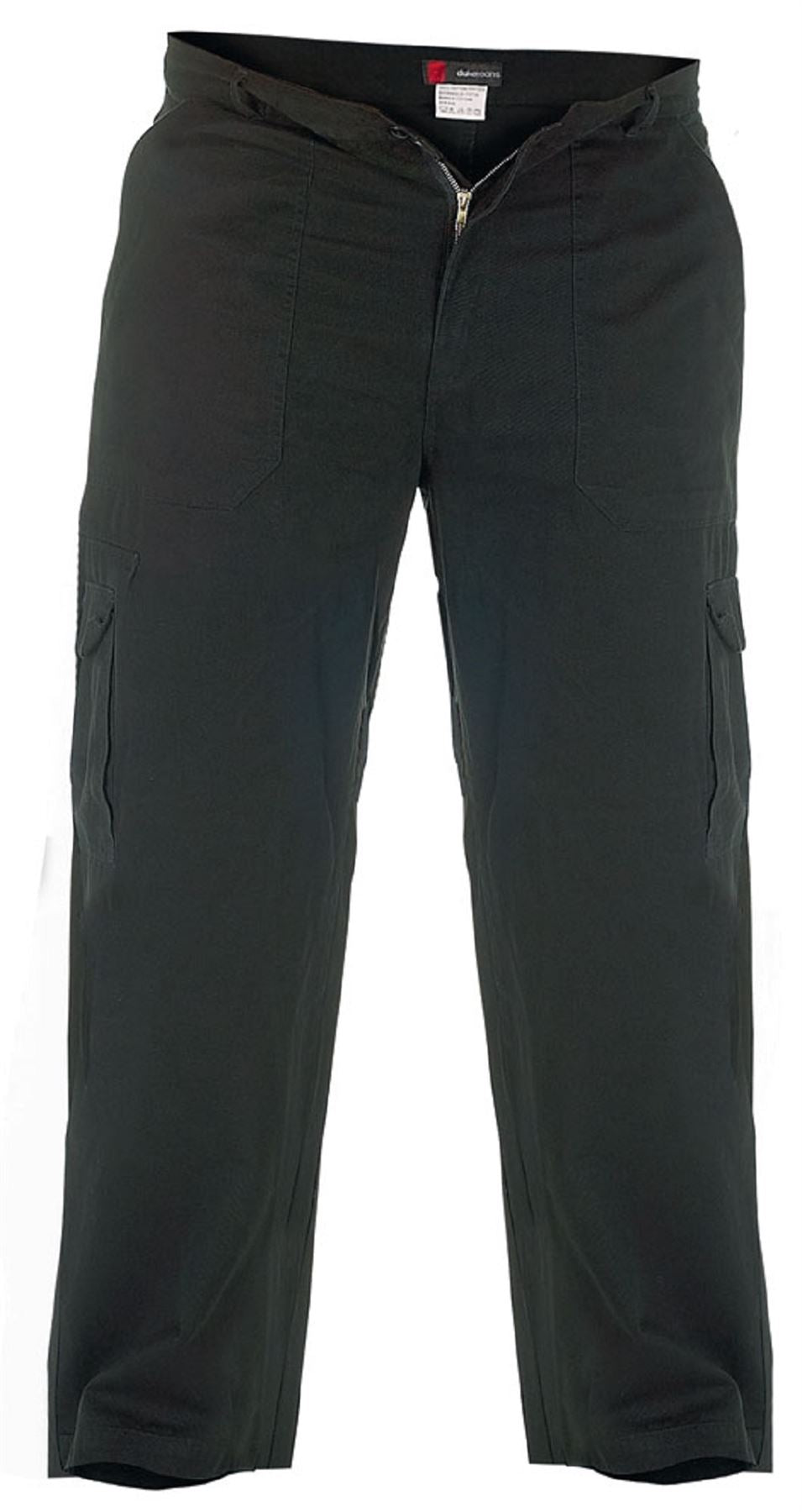 Duke London Mens Big Size Relaxed Fit Pure Cotton Cargo/Combat Trousers in Black