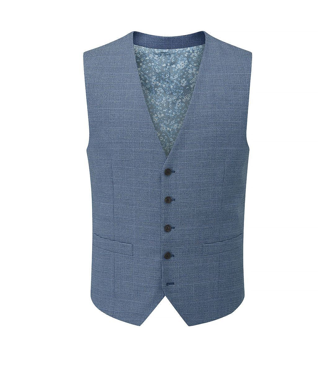 Skopes Anthony Suit Waistcoat For Men in Blue Check, 36R-62R