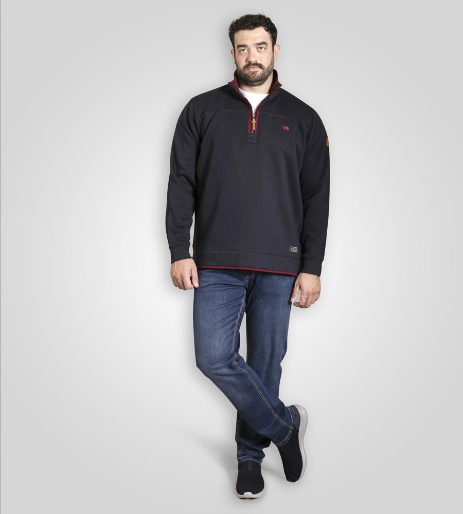 D555 LEICESTER 1 Quarter Neck Fleece Sweatshirt For Men (Tall) in Navy, LT-3XLT