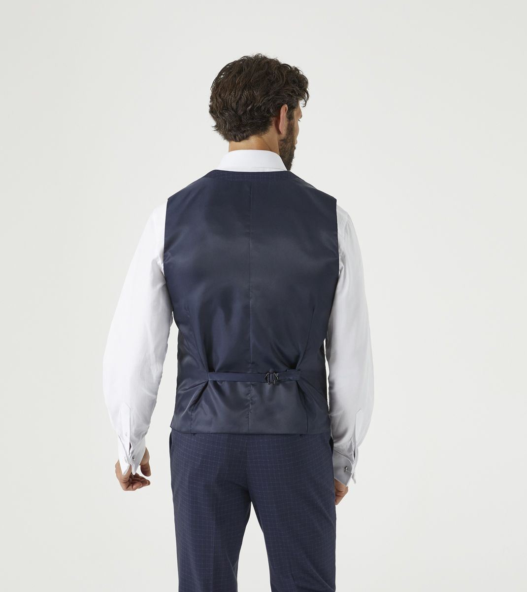 Skopes Fenton Ultimate Comfort Suit Waistcoat For Men in Navy Blue Square Check, 34R to 62R