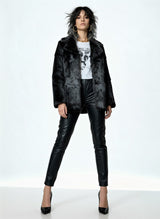 Original 1970's Vintage Black Fur Hooded Coat UK 8 - 12
