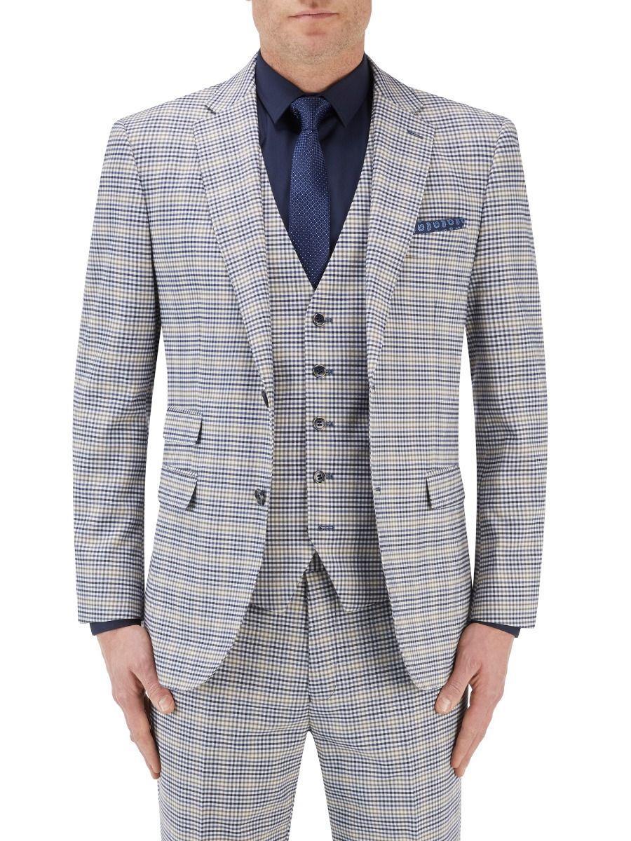 Skopes Men's Tailored Fit Suit Jacket Jacket Sturridge Puppy Tooth Cream-Navy