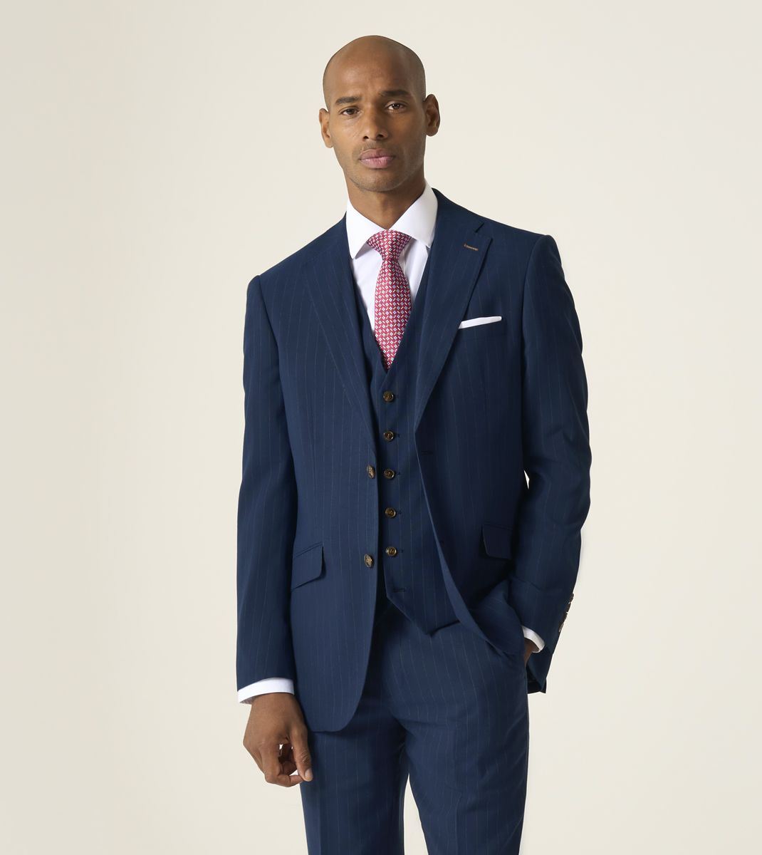 Skopes Wright Suit Tailored Fit Jacket For Men in Navy Blue Pinstripe, 36S-64L