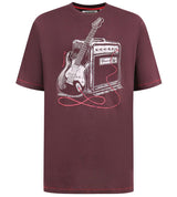 D555 BARNSLEY Guitar And Amp Printed Crew Neck T-shirt For Men in Burgundy, 2XL-10XL